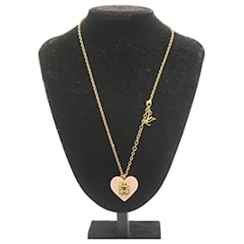 Louis Vuitton-LOUIS VUITTON Pandantif Lock Me Necklace Heart Pink Gold Tone LV Auth 28249-Pink,Other
