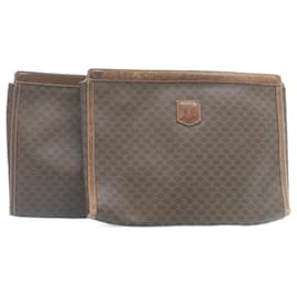 Céline-CELINE Macadam Canvas Clutch Bag PVC Leather 2Set Brown Auth ki1372-Brown