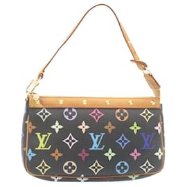 Louis Vuitton-LOUIS VUITTON Monograma Multicolor Pochette Acessórios Bolsa Preta M92648 28274-Preto