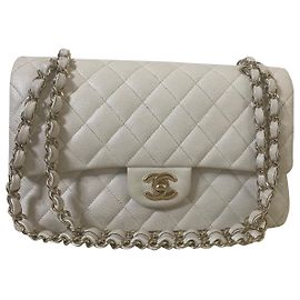 Chanel Caviar Jumbo Sac à Rabat Simple Blanc Blanc