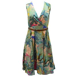 Vestido con cinturón Weekend Max Mara en algodón de seda con estampado verde hoja Otro