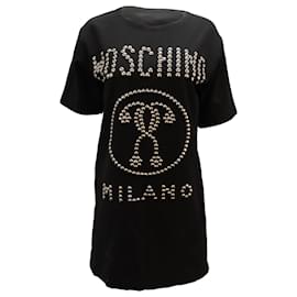 Moschino-Moschino Nietenbesetztes Hemdkleid aus schwarzer Viskose-Schwarz