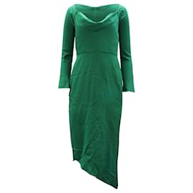 Autre Marque-Michelle Mason Cowl Neck Asymmetrical Midi Dress in Green Viscose-Green