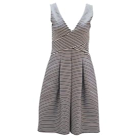 Halston Heritage-Halston Heritage Sleeveless Stripe Dress in Blue Print Polyester-Other