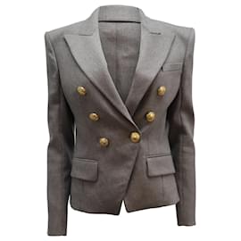 Balmain-Balmain Fitted Double Breasted Blazer in Grey Wool-Grey