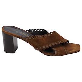 Saint Laurent-Sandali Saint Laurent Loulou smerlati in camoscio marrone-Marrone