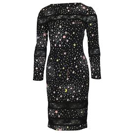 Boutique Moschino Star Print with Lace Panel Dress in Black Silk Black
