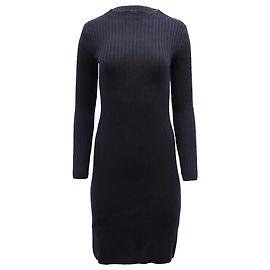 Vince Langärmliges Rippstrickkleid aus marineblauer Wolle Marineblau