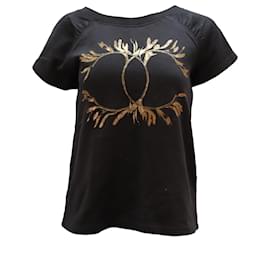 Chanel-T-shirt Chanel con logo CC metallizzata in cotone nero-Nero