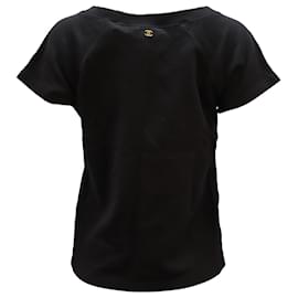 Chanel-T-shirt Chanel con logo CC metallizzata in cotone nero-Nero