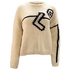 Tory Burch Übergroßer Intarsienpullover aus weißer Wolle Weiß Roh