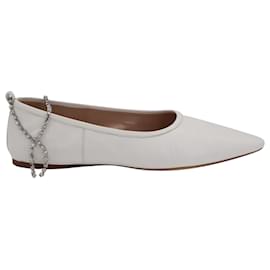 Miu Miu-Zapatos planos con puntera puntiaguda y correa en el tobillo de cristal de Miu Miu en cuero blanco-Blanco