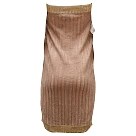 Herve Leger-Herve Leger Striped Lurex Knit Skirt in Blush Rayon-Golden,Metallic