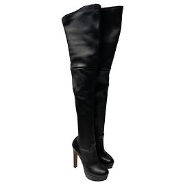 Prada Over the Knee High Heel Boots in Black Leather Black