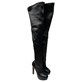Prada-Prada Over the Knee High Heel Boots in Black Leather-Black