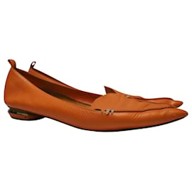 Nicholas Kirkwood-Nicholas Kirkwood Beya, spitze flache Schuhe aus orangefarbenem Leder-Orange