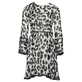 Autre Marque-Boutique Moschino Animal Print Long Sleeve Dress in Black and White Silk-Other