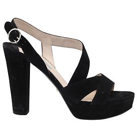 Prada Platform Sandals in Black Suede Black