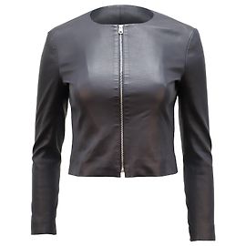 Theory Morene Cropped Zip Jacket in Navy Blue Leather Navy blue