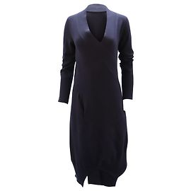 Robe Maxi Agnona à Manches Longues en Cachemire Bleu Bleu Marine