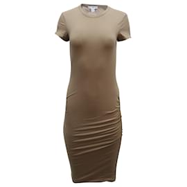 Autre Marque-James Perse Ruched T-shirt Dress in Tan Cotton-Brown,Beige
