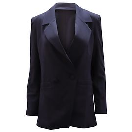 Anine Bing gefütterter Breasted Grace Blazer in Navy Blue Rayon Blau