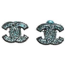 CHANEL CC STRASS EARRINGS Silver hardware