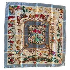 Lenço Gucci New World Square de seda azul e creme Azul Creme
