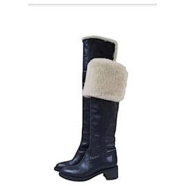 Céline-Celine Folco Black Leather Over Knee Boots-Black