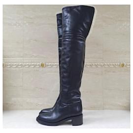 Céline-Celine Folco Black Leather Over Knee Boots-Black