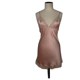 I.D. Sarrieri-I.D. Sarrieri light pink silk slipdress with lace accents-Pink,Beige