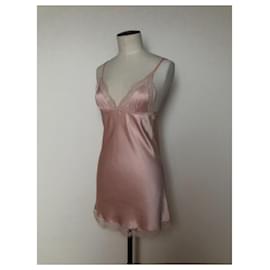 I.D. Sarrieri-I.D. Sarrieri light pink silk slipdress with lace accents-Pink,Beige