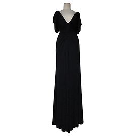 Elie Saab gerafftes schwarzes Maxikleid mit tiefem V-Ausschnitt Schwarz