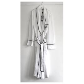 Dolce & Gabbana-Dolce & Gabbana linen bathrobe with DG embroidery-White