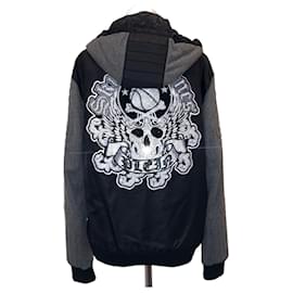 Philipp Plein-Chaqueta bomber / sudadera con capucha Philipp Plein Crystal-Negro,Gris antracita