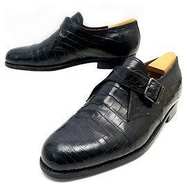 JM WESTON LOAFERS COM FIVELA 7.5D 41.5 42 couro de crocodilo preto Preto
