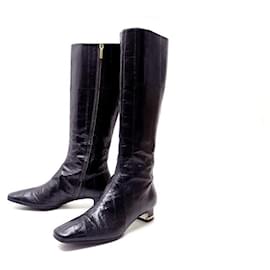 Dolce & Gabbana-CHAUSSURES DOLCE & GABBANA BOTTES 38.5 EN CUIR VERNI NOIR LEATHER BOOTS-Noir