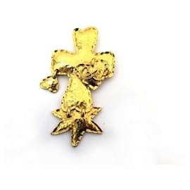 CHRISTIAN LACROIX BROSCHE IN GOLDENEM METALL KREUZ ANHÄNGER GOLDENER BROSCHE ANHÄNGER Golden
