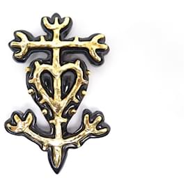 CHRISTIAN LACROIX CROIX DE GARDIAN CAMARGUE-BROSCHE IN SCHWARZER HARZ-KREUZBROSCHE Golden