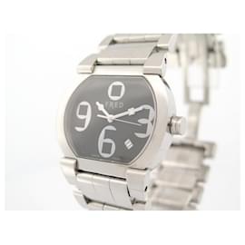 Fred-FRED MOVE ONE WATCH 37 MM QUARTZ EN STEEL PALLADIE DATE STEEL WATCH-Silvery
