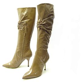 BOTAS NOVE ROBERTO CAVALLI 38 BOTAS DE COURO PATENTE BEGE Bege