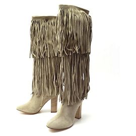 Chloé NEUF CHAUSSURES BOTTES CHLOE CH3076 A TALON FRANGES 37 EN DAIM TAUPE BOOTS Taupe