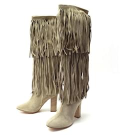 Chloé-NEW SHOES BOOTS CHLOE CH3076 FRINGED HEEL 37 TAUPE SUEDE BOOTS-Taupe
