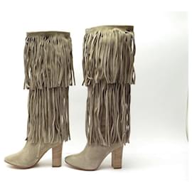 Chloé-NEW SHOES BOOTS CHLOE CH3076 FRINGED HEEL 37 TAUPE SUEDE BOOTS-Taupe