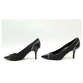 Louis Vuitton-LOUIS VUITTON RAQUEL SHOES 39 CANVAS MINI MONOGRAM LINEN PUMPS SHOES-Black