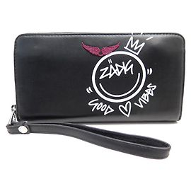 Zadig & Voltaire NEUF PORTEFEUILLE ZADIG VOLTAIRE COMPAGNON GOOD VIBES CUIR NOIR NEW WALLET Noir