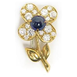 Van Cleef & Arpels VINTAGE VAN CLEEF AND ARPELS GOLD FLOWER BROOCH 2.5G DIAMONDS 0.35CT SAPPHIRE BROOCH Golden