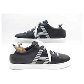 Hermès-NINE HERMES ADVANTAGE sneakers SHOES 43.5 BLACK LEATHER SNEAKERS SHOES-Black