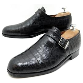JM Weston-JM WESTON LOAFERS WITH BUCKLE 6.D 40 BLACK CROCODILE LEATHER SHOES-Black