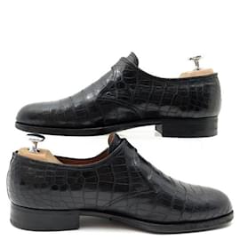 JM Weston-JM WESTON LOAFERS WITH BUCKLE 6.D 40 BLACK CROCODILE LEATHER SHOES-Black